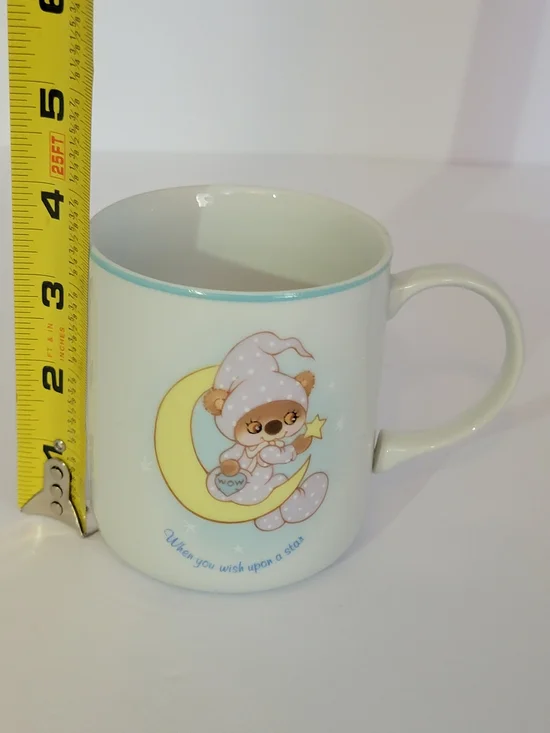 SLEEP TIME Bear Wallace Berrie on Moon Ceramic Mug - Pastel Yellow & Light Blue - Picture 1 of 5